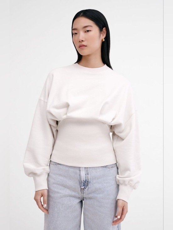 Marcella NYC Tops - Marcella NYC Maris Sweatshirt European French Terry Puff-Sleeve Cream Large
